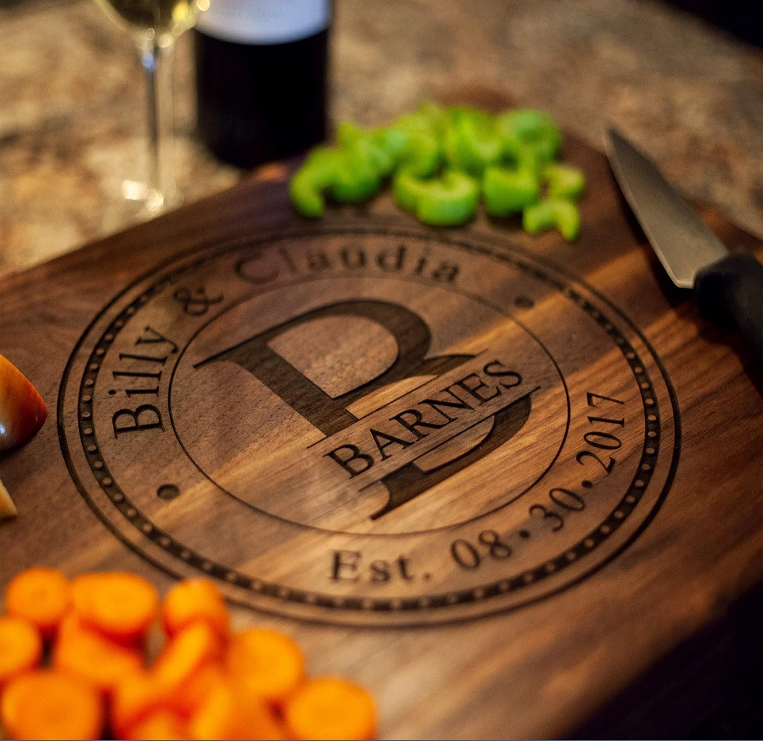 Naked Wood Works Custom Cutting Board - Personalized with Names & Wedding Date - image 1