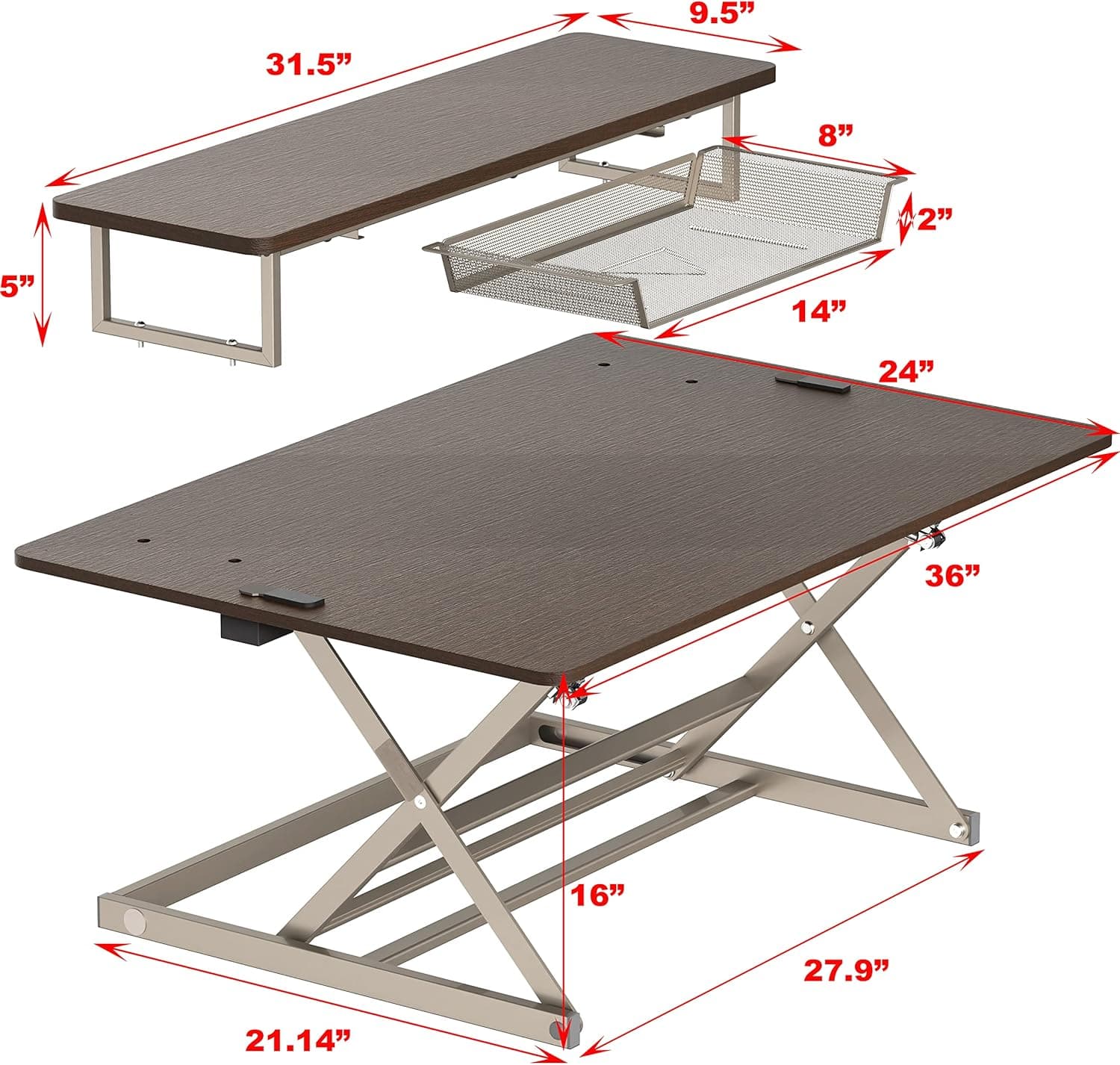 SHW 36-Inch Height Adjustable Standing Desk Converter thumbnail 3