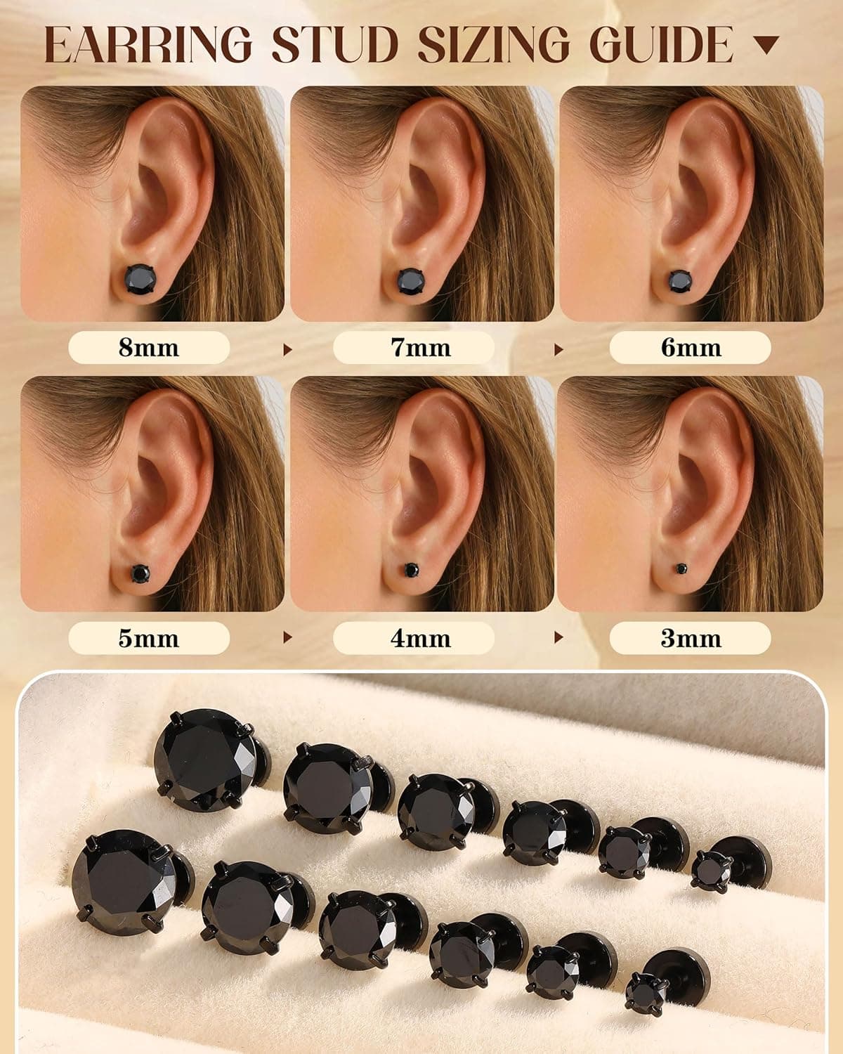 ORAZIO 6 Pairs Hypoallergenic Flat Back CZ Stud Earrings Set thumbnail 2