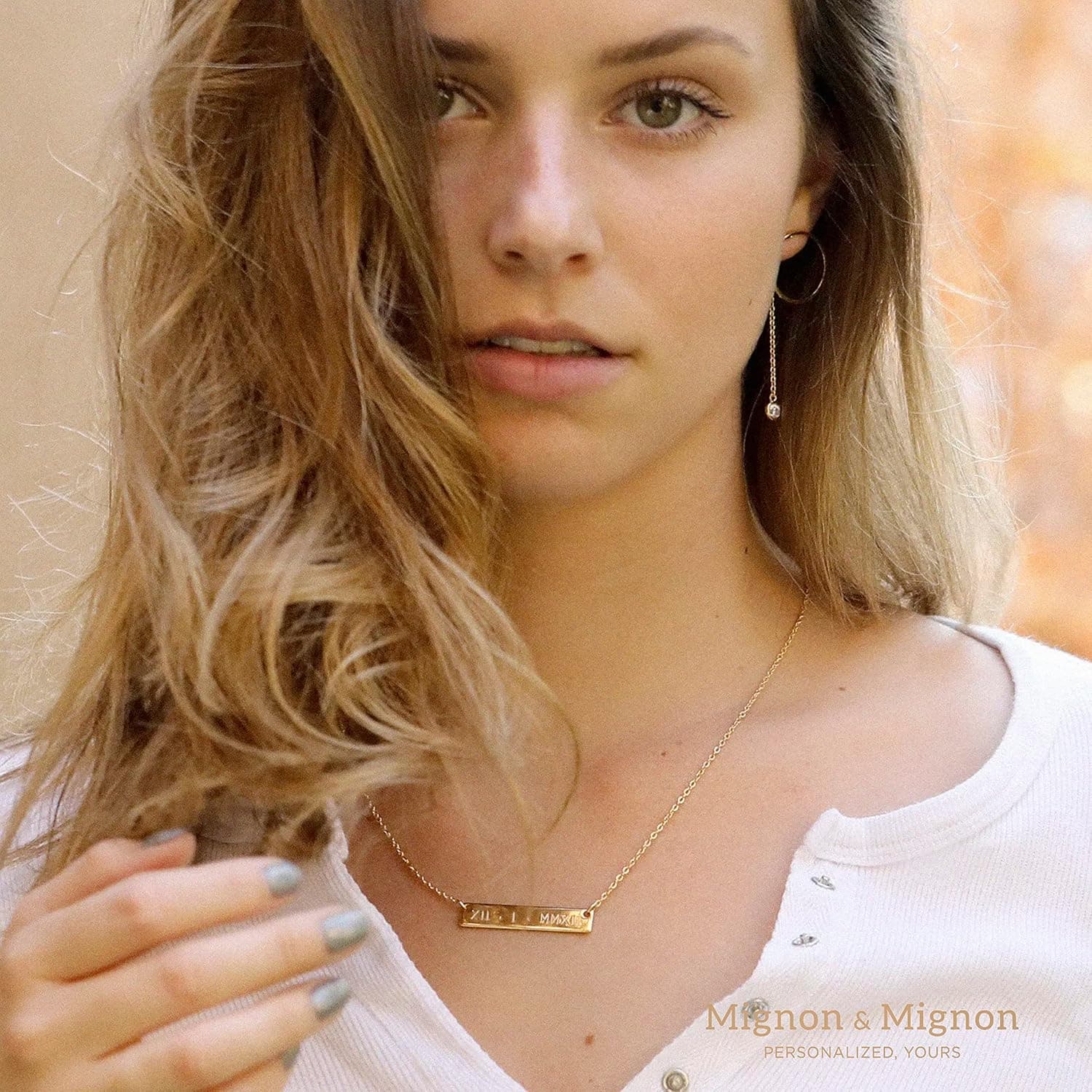 MignonandMignon Custom Engraved Name Bar Necklace - Personalized Coordinates, Names, Dates thumbnail 5