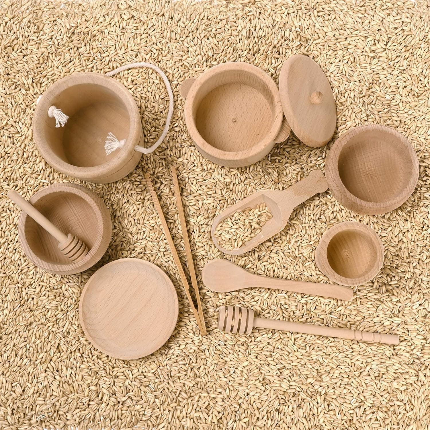 MONT PLEASANT Montessori Sensory Bin Toys (11-Piece Wooden Waldorf Set) thumbnail 5