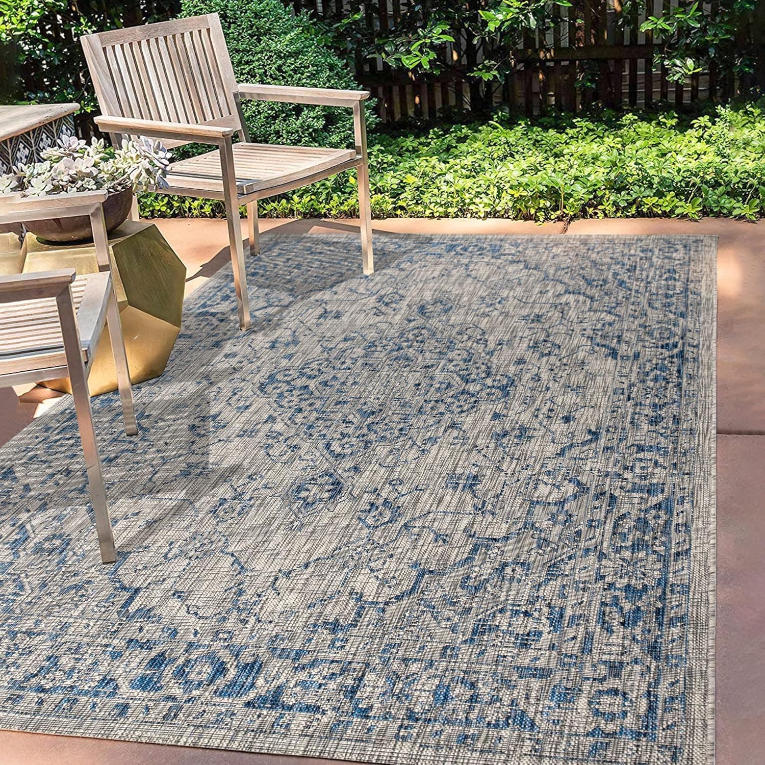 JONATHAN Y Boho Medallion Indoor Outdoor Area Rug 5x8 Gray/Navy thumbnail 3