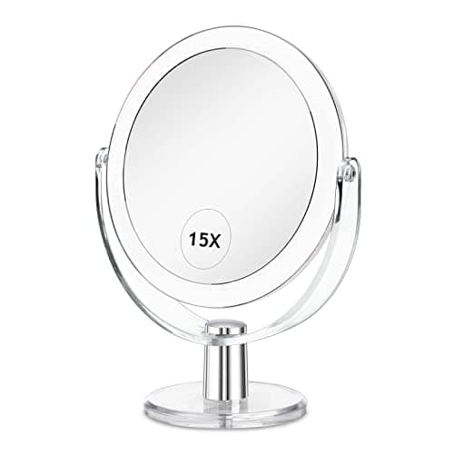 CLSEVXY Vanity Makeup Mirror with Stand, 1X/15X Magnification Double Sided 360 Degree Swivel
