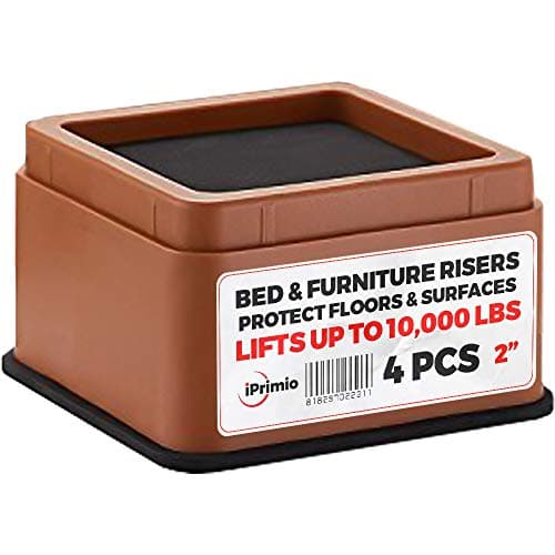 iPrimio Bed Risers 2" Lift, Heavy Duty for Dorm, Square, Brown, 4 Pack - image 1