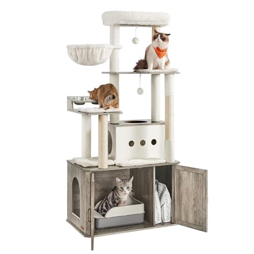 FEANDREA Cat Tree with Feeding Bowl, 64.6-Inch - image 1