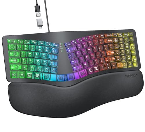 MEETION Ergonomic Keyboard Wired, New Upgrade 7 Colors Semi